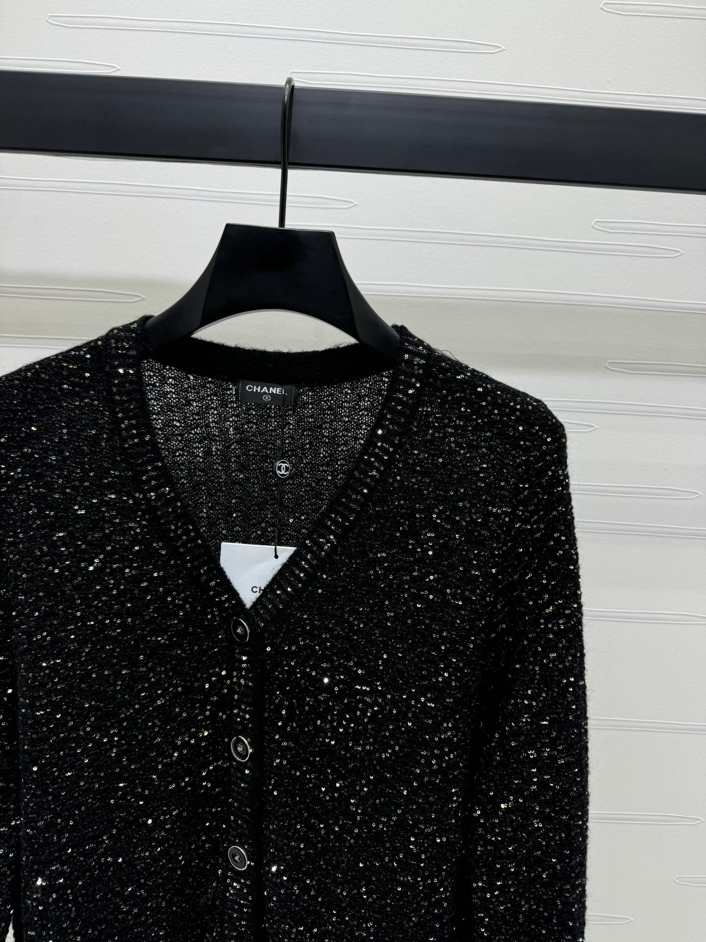 24FW NEW CC black and silver sequined knitted cardigan