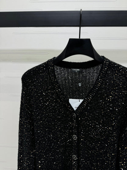 24FW NEW CC black and silver sequined knitted cardigan