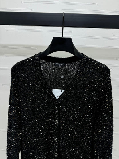 24FW NEW CC black and silver sequined knitted cardigan