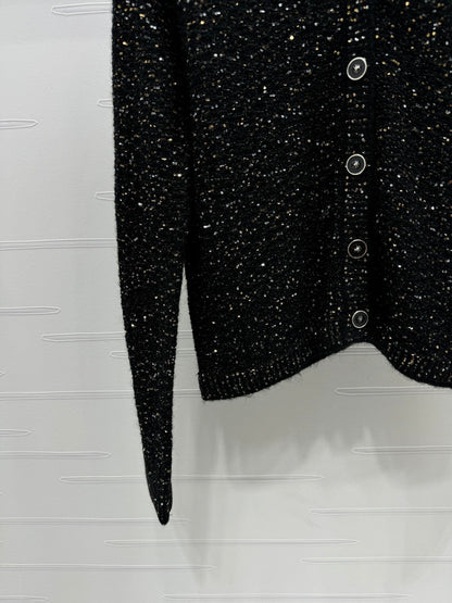 24FW NEW CC black and silver sequined knitted cardigan