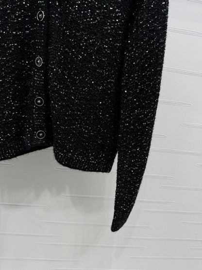 24FW NEW CC black and silver sequined knitted cardigan