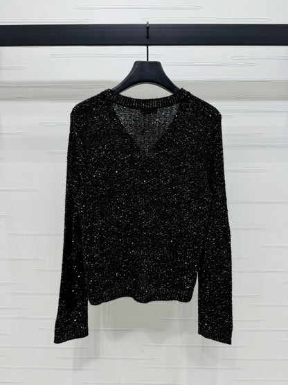 24FW NEW CC black and silver sequined knitted cardigan