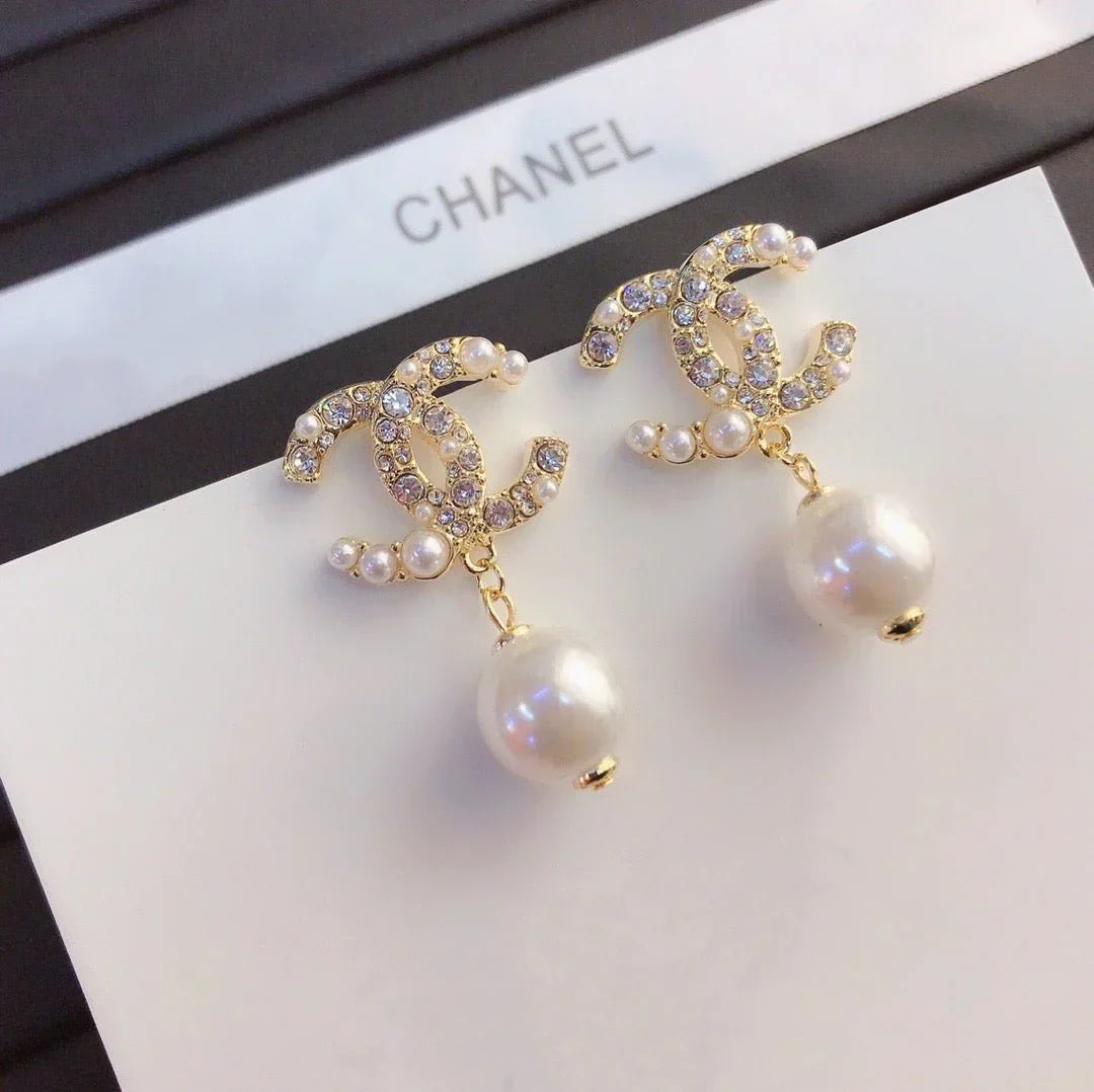 Ladies New Rhinestone Pearl Earrings