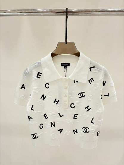 Letter print knitted short sleeves