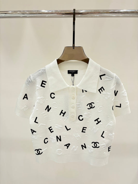 Letter print knitted short sleeves