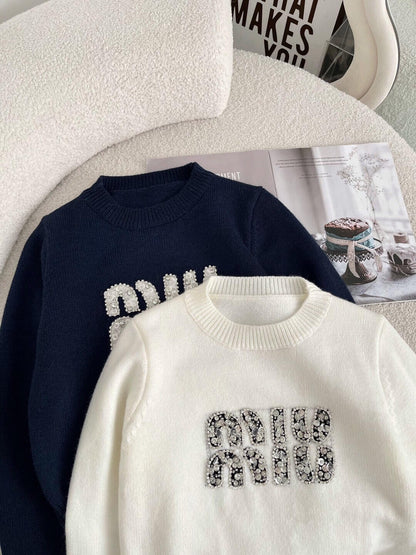 MM new hot diamond letter logo knitted long sleeve