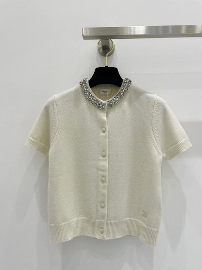 Short diamond collar knitted short sleeves