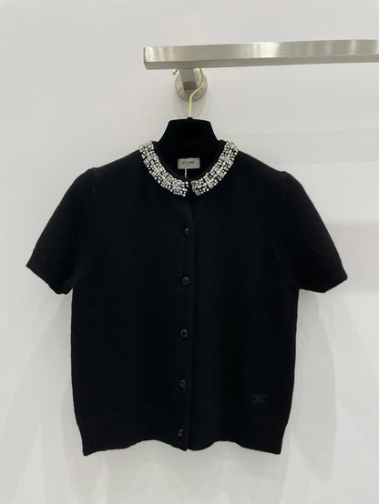 Short diamond collar knitted short sleeves