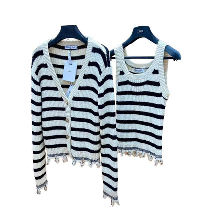 Striped knitted cardigan and vest set