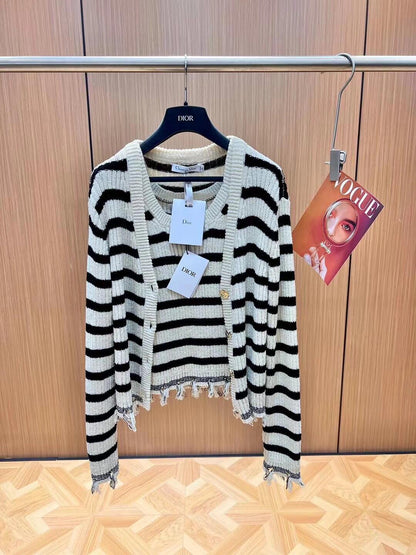 Striped knitted cardigan and vest set