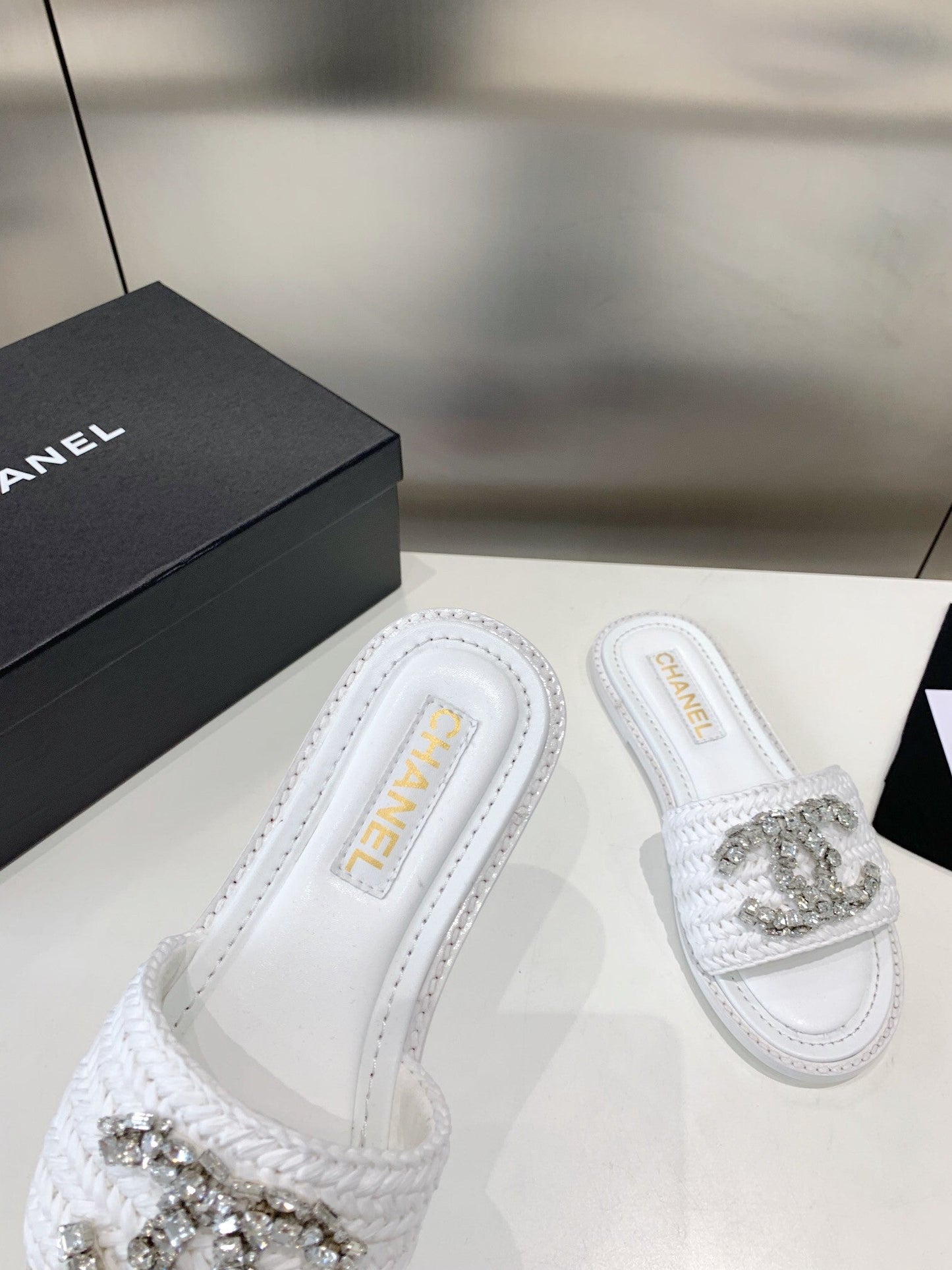 Rhinestone Woven Slippers