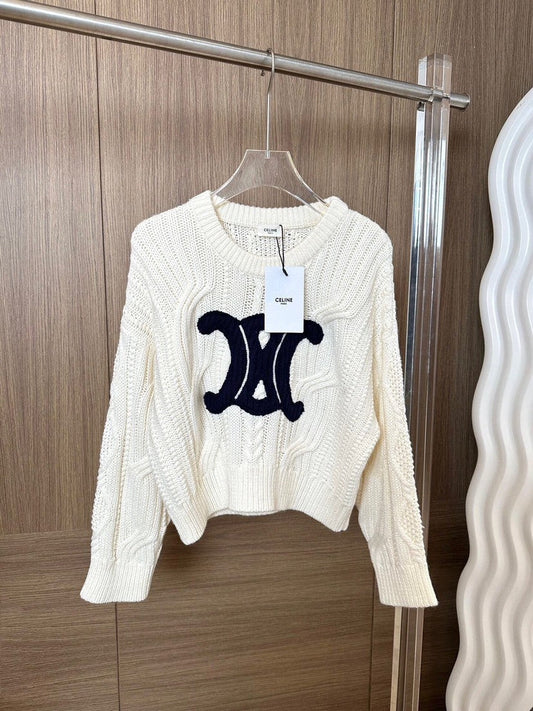 Super beautiful large logo exquisite embroidered knitted sweater