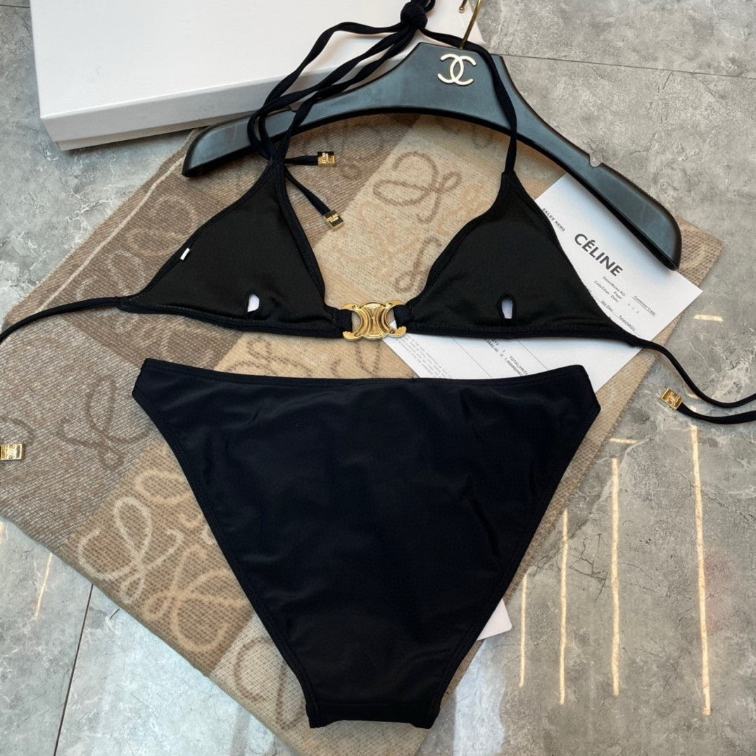 Sexy hot girl bikini swimsuit with big metal logo