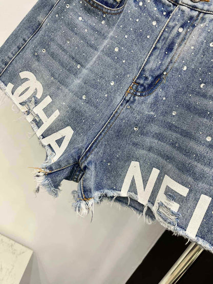 New hot-selling printed denim shorts