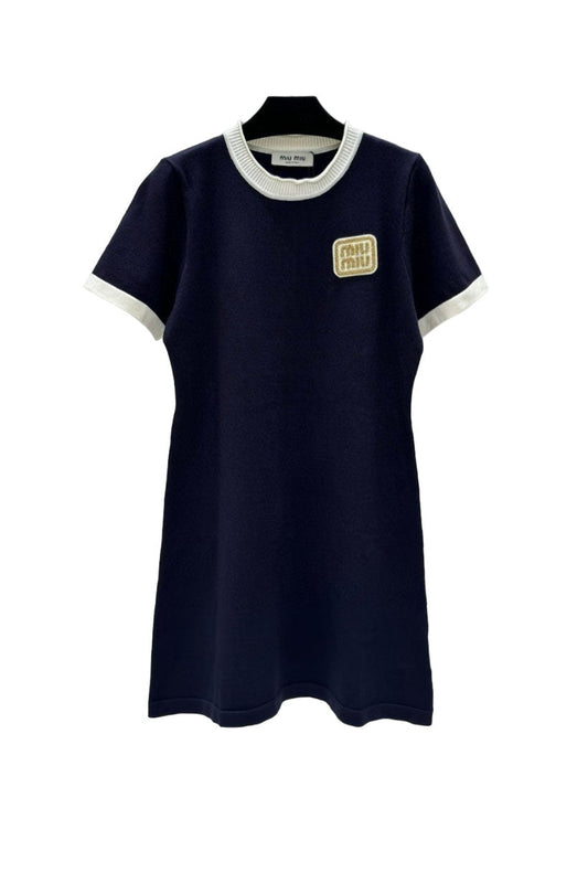 MM Logo Color Block Short Sleeve Dress