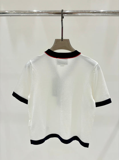 Summer new retro V-neck button knitted short sleeves