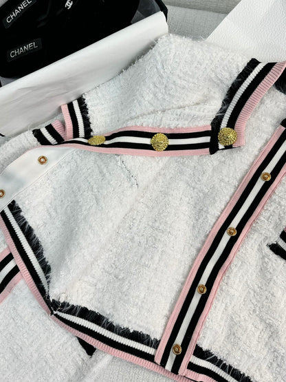 Striped trim pink short sleeves