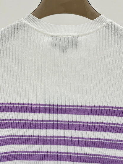 Striped slim short sleeves with hollow design