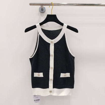 New custom-made camellia buttons, hollow and breathable, slimming hot girl sleeveless vest