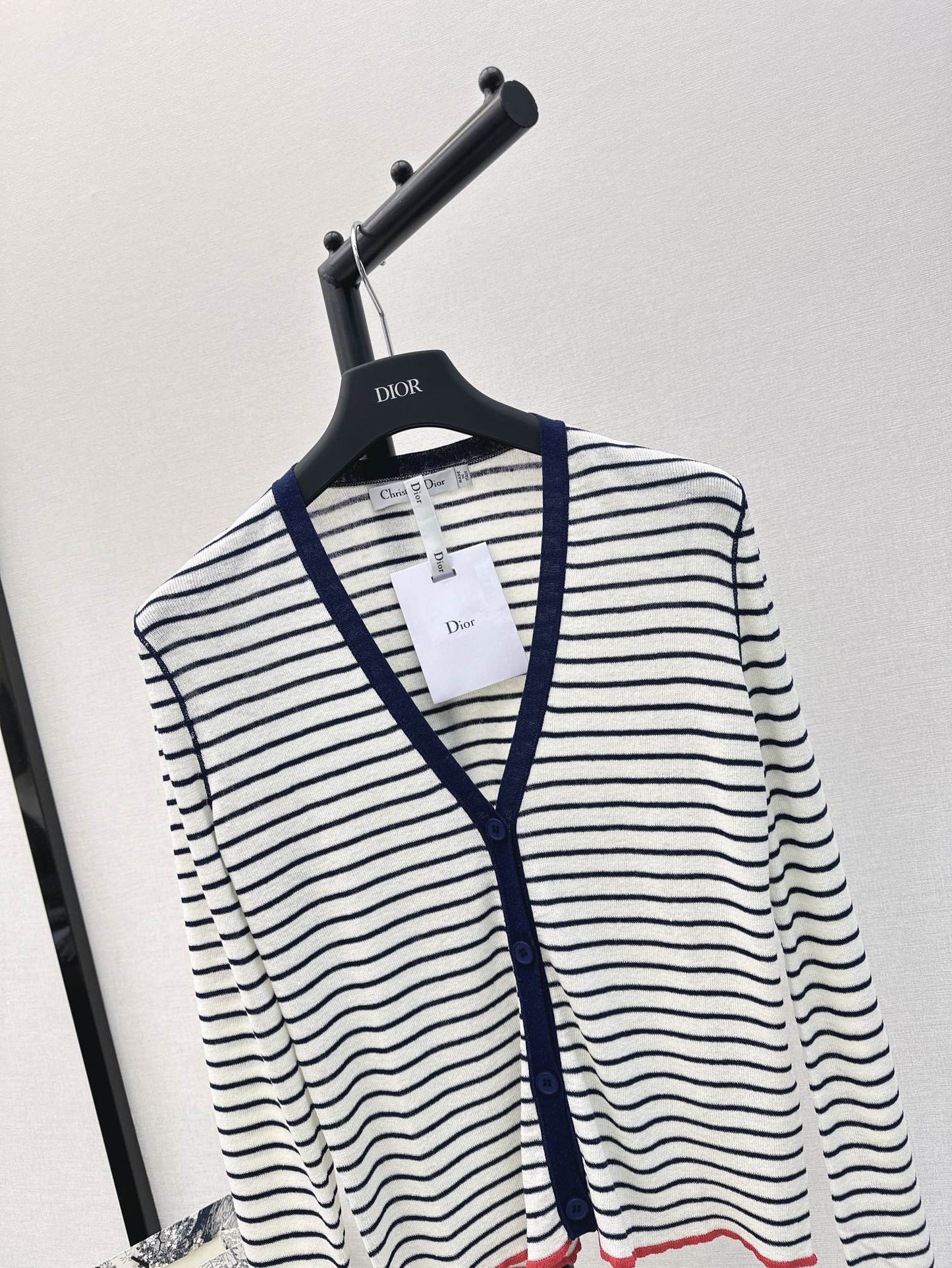 Navy style striped linen ice silk yarn cardigan