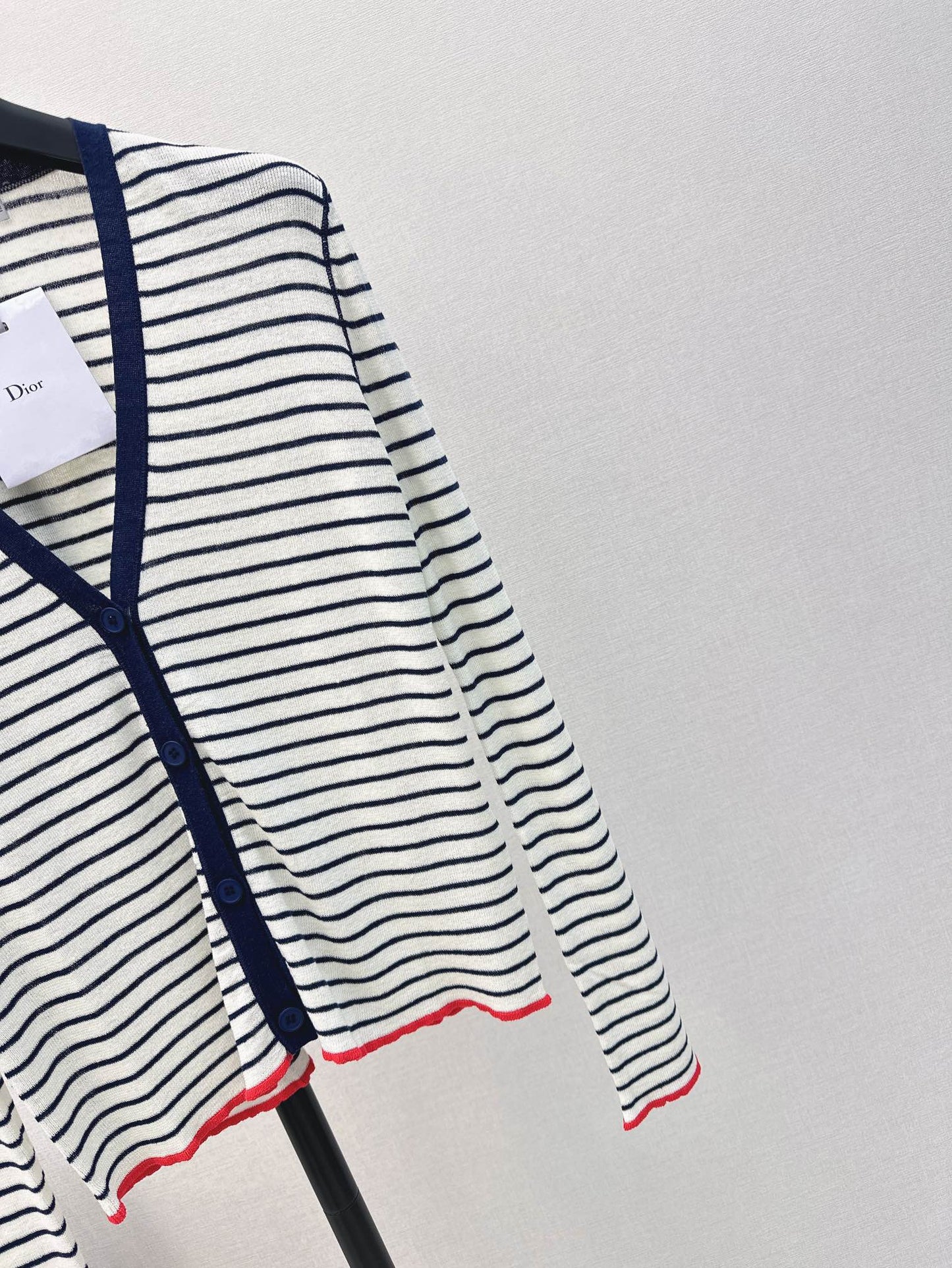 Navy style striped linen ice silk yarn cardigan