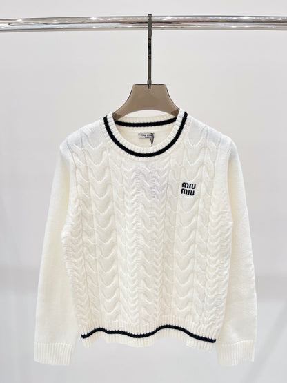 MM new color matching letter jacquard knitted long sleeve