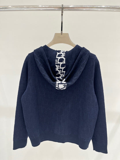 D New Hooded Monogram Letter Zipper Knitted Long Sleeve