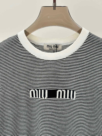 MM new striped color letter pattern knitted long sleeve