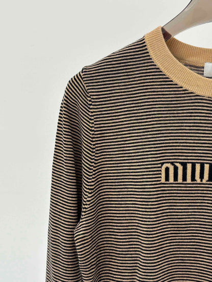 MM new striped color letter pattern knitted long sleeve